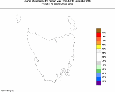 probability of exceeding median maximum temperature - click on the image for a larger version of the map