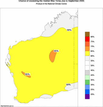 probability of exceeding median maximum temperature - click on the image for a larger version of the map