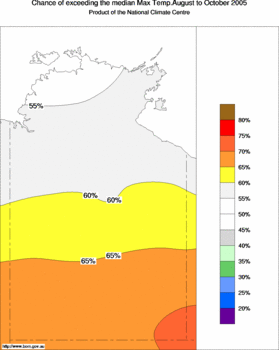 probability of exceeding median maximum temperature - click on the image for a larger version of the map