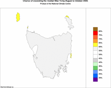 probability of exceeding median maximum temperature - click on the image for a larger version of the map