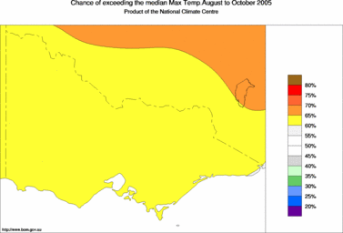 probability of exceeding median maximum temperature - click on the image for a larger version of the map