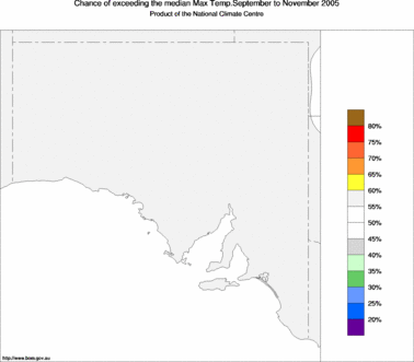 probability of exceeding median maximum temperature - click on the image for a larger version of the map