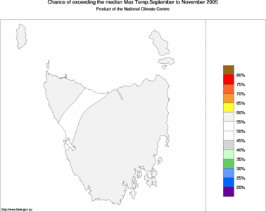probability of exceeding median maximum temperature - click on the image for a larger version of the map