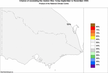 probability of exceeding median maximum temperature - click on the image for a larger version of the map
