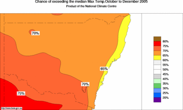 probability of exceeding median maximum temperature - click on the image for a larger version of the map