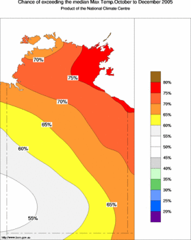 probability of exceeding median maximum temperature - click on the image for a larger version of the map