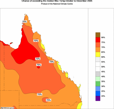 probability of exceeding median maximum temperature - click on the image for a larger version of the map