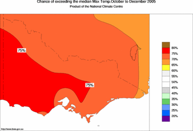 probability of exceeding median maximum temperature - click on the image for a larger version of the map