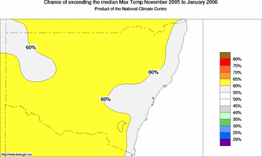 probability of exceeding median maximum temperature - click on the image for a larger version of the map