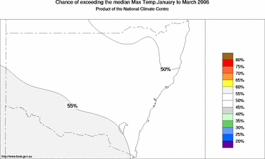 probability of exceeding median maximum temperature - click on the image for a larger version of the map