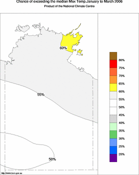 probability of exceeding median maximum temperature - click on the image for a larger version of the map