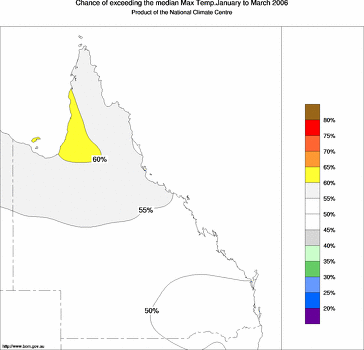 probability of exceeding median maximum temperature - click on the image for a larger version of the map