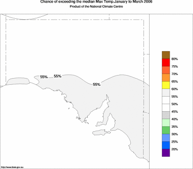 probability of exceeding median maximum temperature - click on the image for a larger version of the map