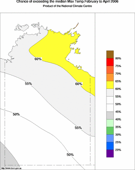 probability of exceeding median maximum temperature - click on the image for a larger version of the map