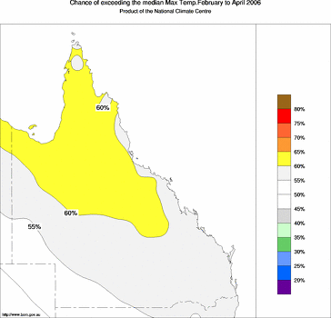 probability of exceeding median maximum temperature - click on the image for a larger version of the map