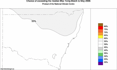 probability of exceeding median maximum temperature - click on the image for a larger version of the map