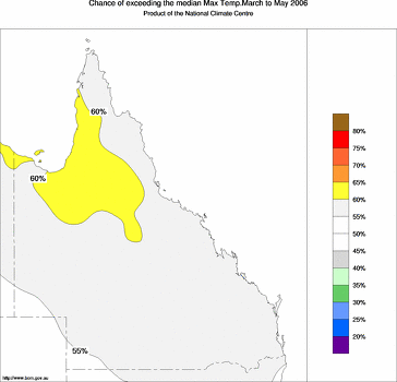 probability of exceeding median maximum temperature - click on the image for a larger version of the map