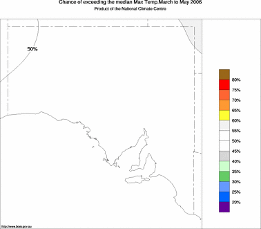 probability of exceeding median maximum temperature - click on the image for a larger version of the map