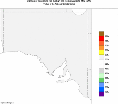 probability of exceeding median minimum temperature - click on the image for a larger version of the map