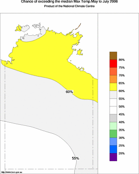 probability of exceeding median maximum temperature - click on the image for a larger version of the map