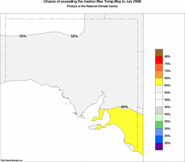 probability of exceeding median maximum temperature - click on the image for a larger version of the map