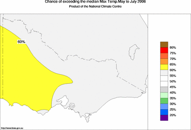 probability of exceeding median maximum temperature - click on the image for a larger version of the map