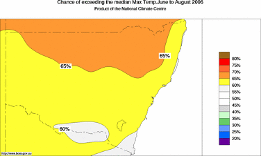 probability of exceeding median maximum temperature - click on the image for a larger version of the map