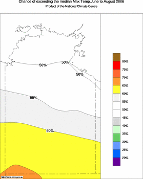 probability of exceeding median maximum temperature - click on the image for a larger version of the map
