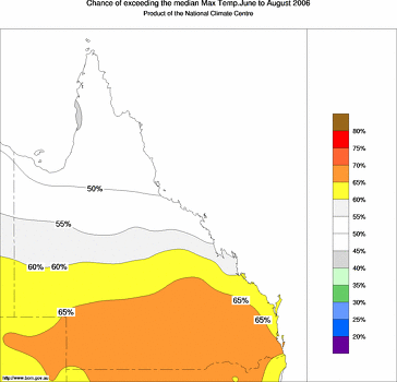probability of exceeding median maximum temperature - click on the image for a larger version of the map