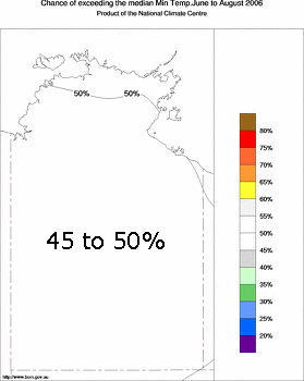 probability of exceeding median minimum temperature - click on the image for a larger version of the map