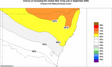 probability of exceeding median maximum temperature - click on the image for a larger version of the map