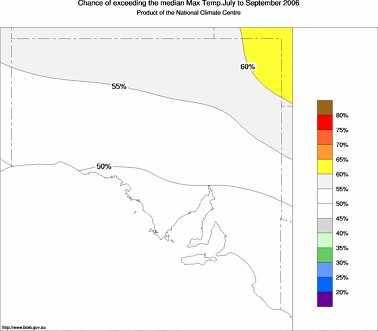 probability of exceeding median maximum temperature - click on the image for a larger version of the map