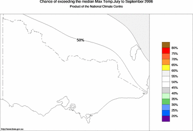 probability of exceeding median maximum temperature - click on the image for a larger version of the map
