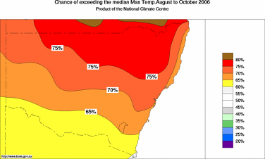 probability of exceeding median maximum temperature - click on the image for a larger version of the map