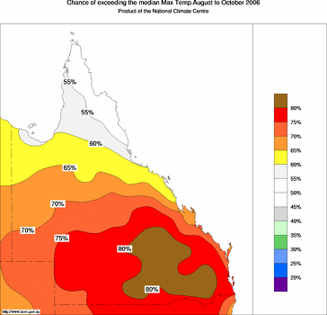 probability of exceeding median maximum temperature - click on the image for a larger version of the map