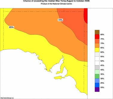 probability of exceeding median maximum temperature - click on the image for a larger version of the map