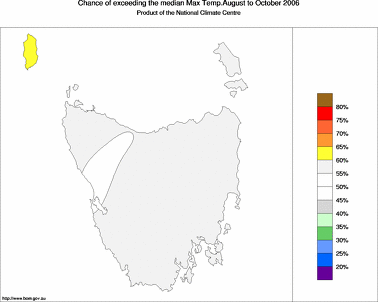 probability of exceeding median maximum temperature - click on the image for a larger version of the map