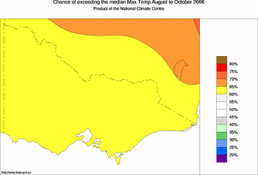 probability of exceeding median maximum temperature - click on the image for a larger version of the map