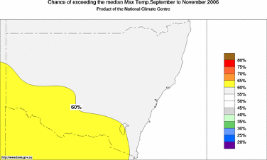 probability of exceeding median maximum temperature - click on the image for a larger version of the map