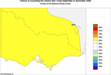 probability of exceeding median maximum temperature - click on the image for a larger version of the map