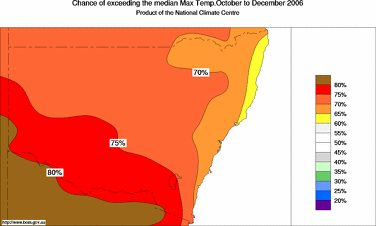 probability of exceeding median maximum temperature - click on the image for a larger version of the map
