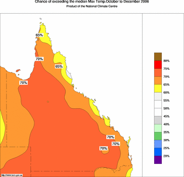 probability of exceeding median maximum temperature - click on the image for a larger version of the map