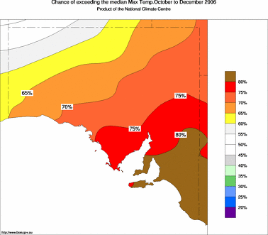 probability of exceeding median maximum temperature - click on the image for a larger version of the map