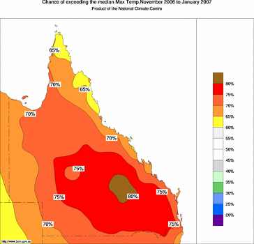probability of exceeding median maximum temperature - click on the image for a larger version of the map