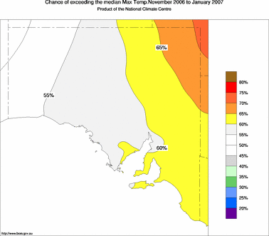probability of exceeding median maximum temperature - click on the image for a larger version of the map