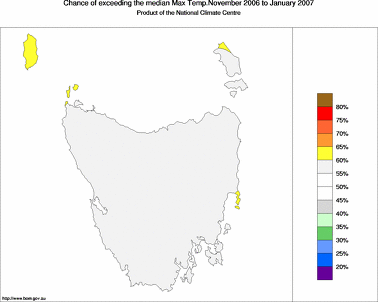 probability of exceeding median maximum temperature - click on the image for a larger version of the map