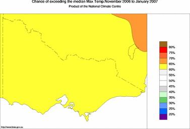 probability of exceeding median maximum temperature - click on the image for a larger version of the map