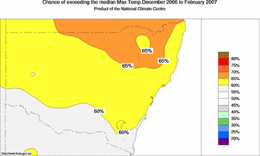 probability of exceeding median maximum temperature - click on the image for a larger version of the map