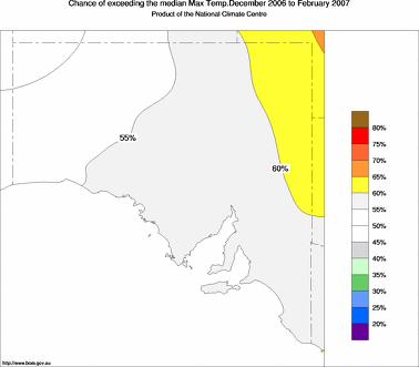 probability of exceeding median maximum temperature - click on the image for a larger version of the map