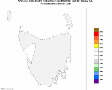 probability of exceeding median maximum temperature - click on the image for a larger version of the map